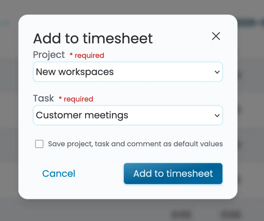 Projects and tasks for timesheet