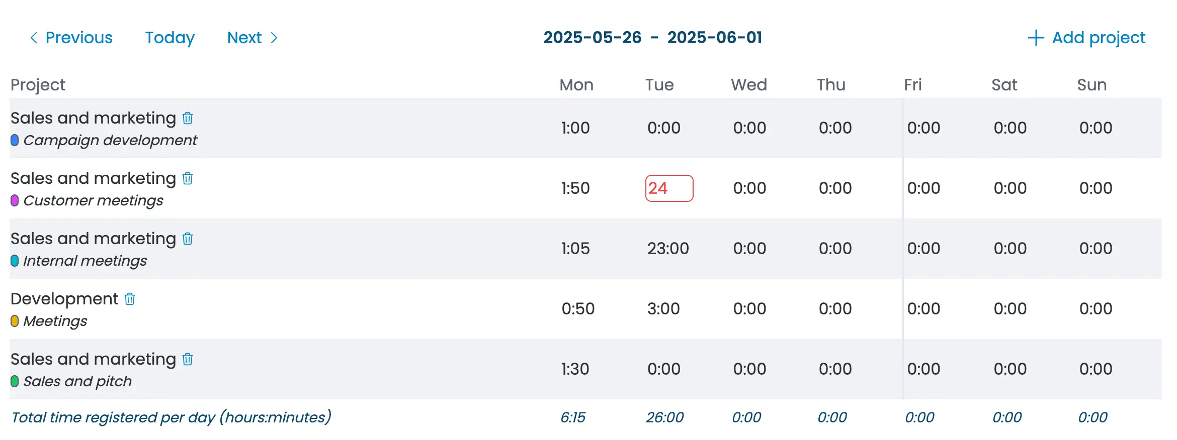 Time entry interface